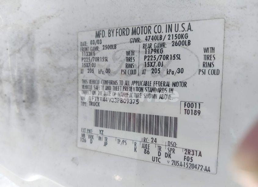 Photo 9 of 2003 Ford Ranger EDGE/TREMOR/XLT (VIN 1FTYR44V33PB09375)
