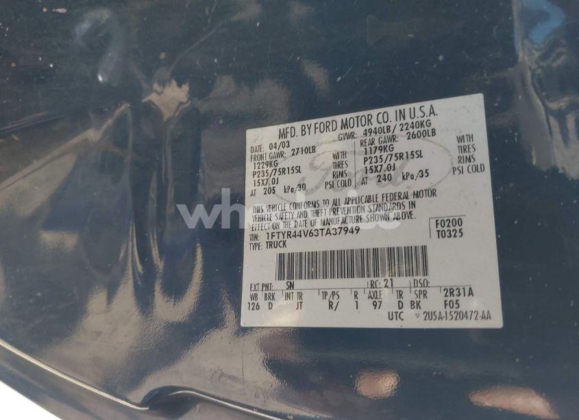 Photo 9 of 2003 Ford Ranger EDGE/TREMOR/XLT (VIN 1FTYR44V63TA37949)