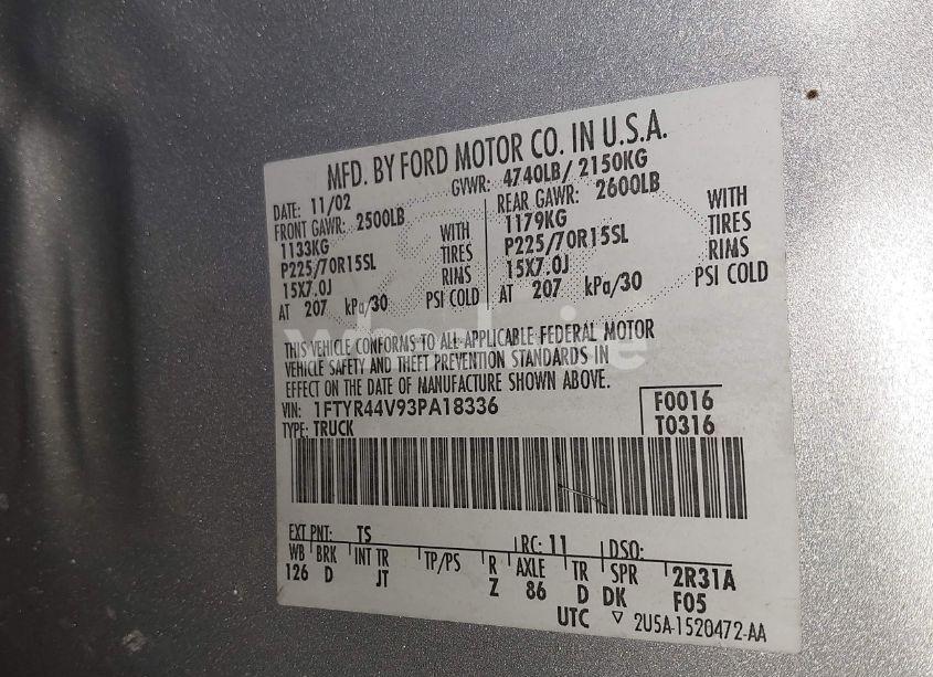 Photo 9 of 2003 Ford Ranger EDGE/TREMOR/XLT (VIN 1FTYR44V93PA18336)