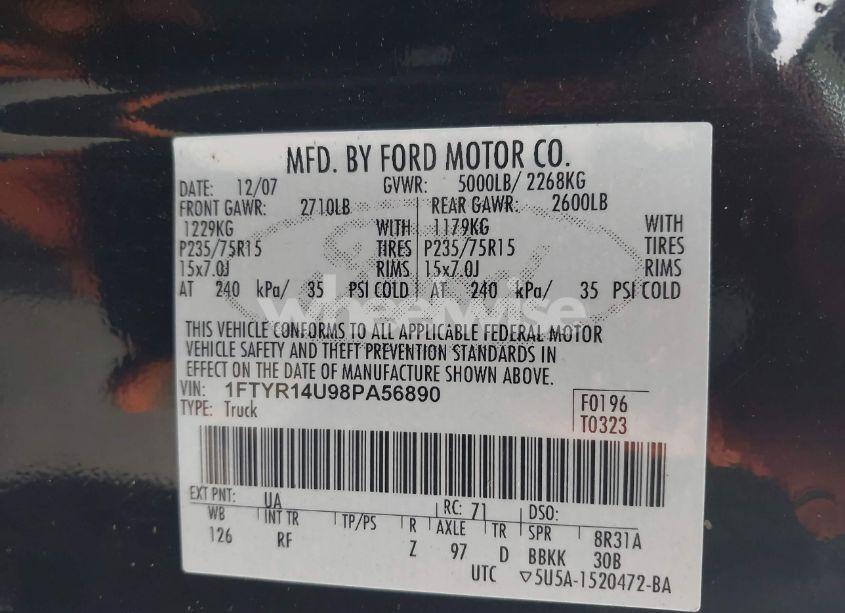 Photo 9 of 2008 Ford Ranger (VIN 1FTYRI4U98PA56890)