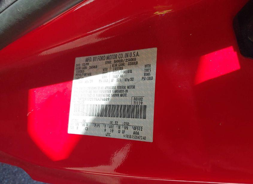 Photo 9 of 2000 Ford F-150 WORK SERIES/XL/XLT (VIN 1FTZF1721YKA74689)