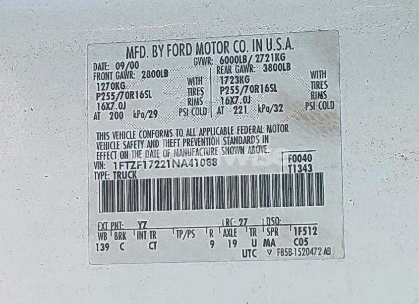 Photo 9 of 2001 Ford F-150 XL/XLT (VIN 1FTZF17221NA41088)