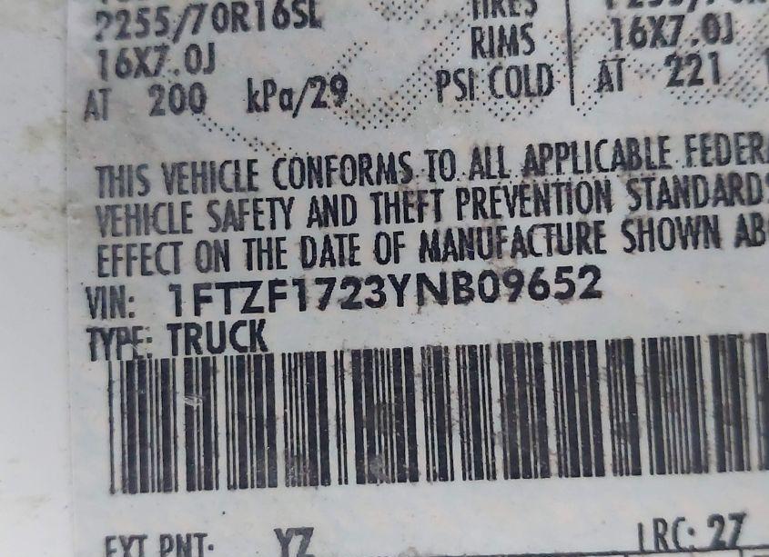 Photo 9 of 2000 Ford F-150 WORK SERIES/XL/XLT (VIN 1FTZF1723YNB09652)