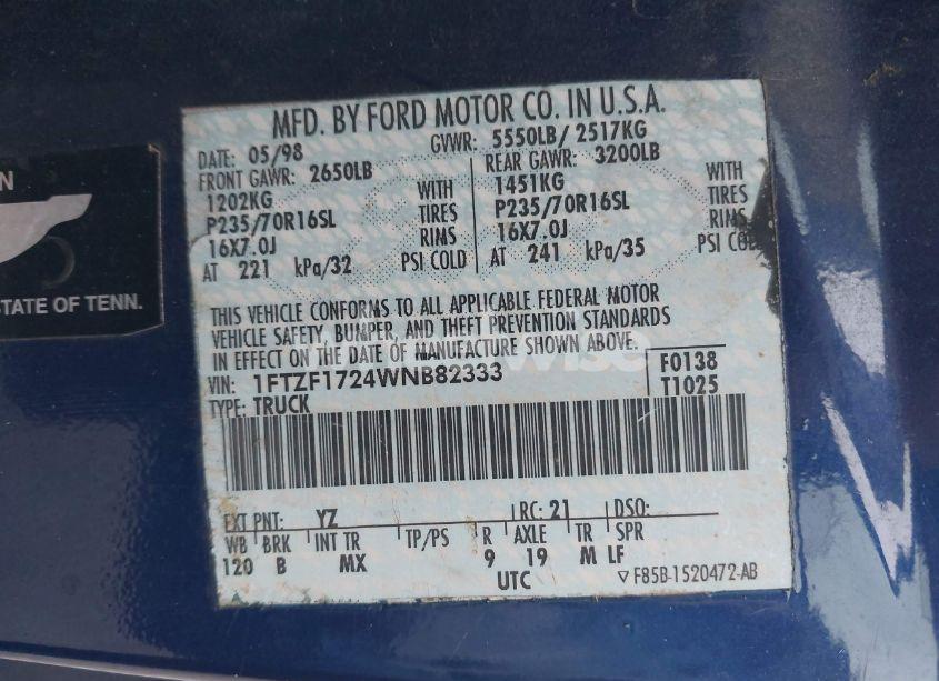 Photo 9 of 1998 Ford F-150 STANDARD/XL/XLT (VIN 1FTZF1724WNB82333)