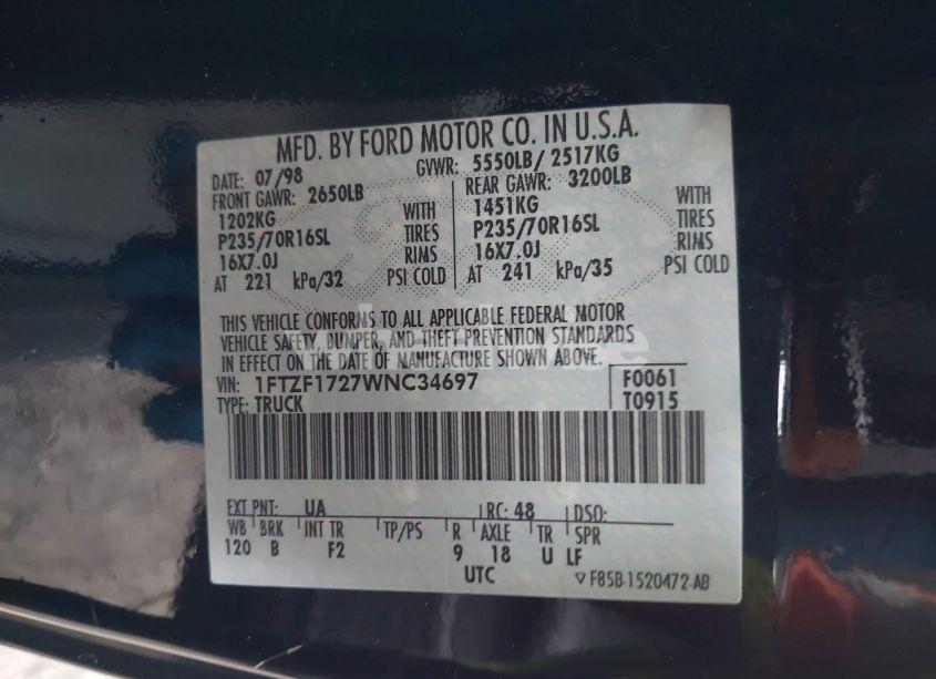 Photo 9 of 1998 Ford F-150 STANDARD/XL/XLT (VIN 1FTZF1727WNC34697)