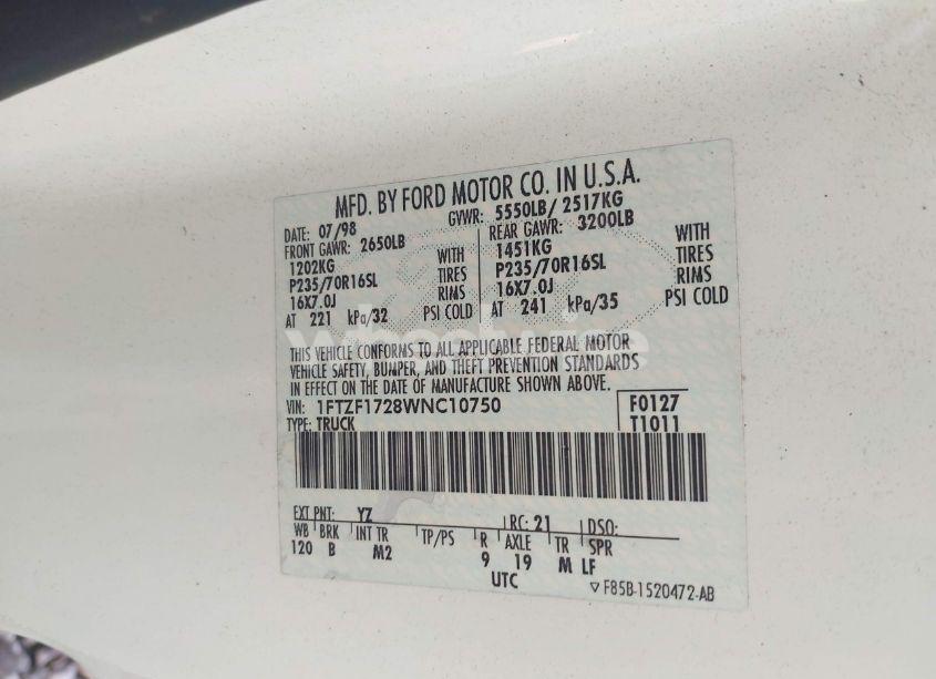 Photo 9 of 1998 Ford F-150 STANDARD/XL/XLT (VIN 1FTZF1728WNC10750)