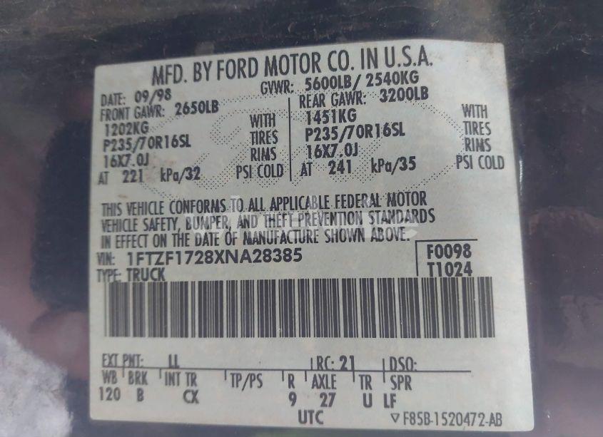 Photo 9 of 1999 Ford F-150 WORK SERIES/XL/XLT (VIN 1FTZF1728XNA28385)