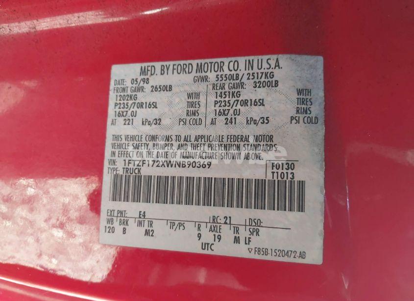 Photo 9 of 1998 Ford F150 (VIN 1FTZF172XWNB90369)