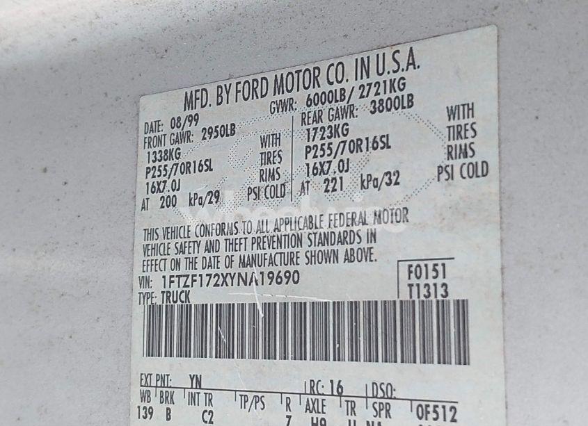 Photo 9 of 2000 Ford F-150 WORK SERIES/XL/XLT (VIN 1FTZF172XYNA19690)