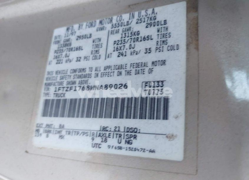 Photo 9 of 1998 Ford F-150 LARIAT/STANDARD/XL/XLT (VIN 1FTZF1768WNA89026)