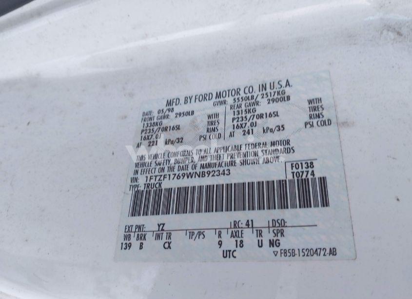 Photo 9 of 1998 Ford F-150 LARIAT/STANDARD/XL/XLT (VIN 1FTZF1769WNB92343)