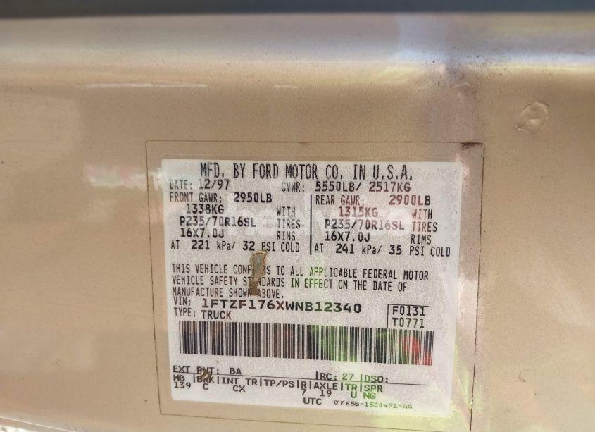 Photo 9 of 1998 Ford F-150 LARIAT/STANDARD/XL/XLT (VIN 1FTZF176XWNB12340)