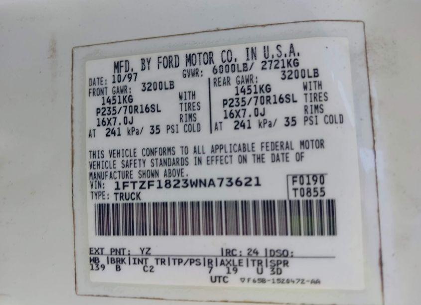 Photo 9 of 1998 Ford F-150 STANDARD/XL/XLT (VIN 1FTZF1823WNA73621)