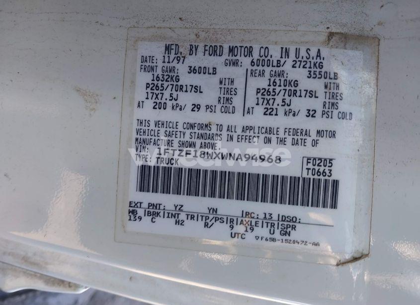 Photo 9 of 1998 Ford F-150 LARIAT/STANDARD/XL/XLT (VIN 1FTZF18WXWNA94968)