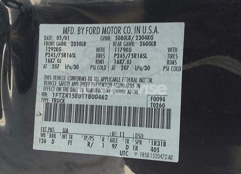 Photo 9 of 2001 Ford Ranger EDGE/XLT (VIN 1FTZR15E01TB00462)