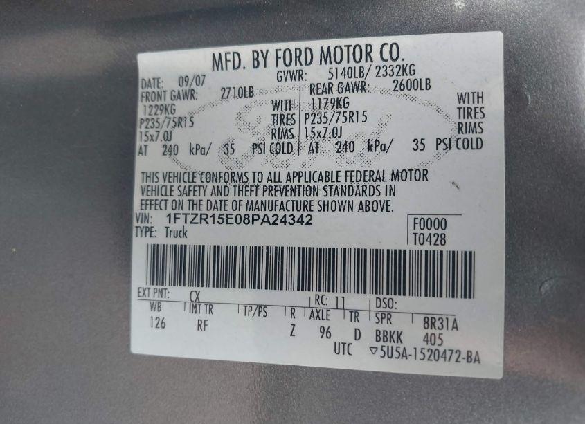 Photo 9 of 2008 Ford Ranger FX4 OFF-ROAD/SPORT/XL/XLT (VIN 1FTZR15E08PA24342)