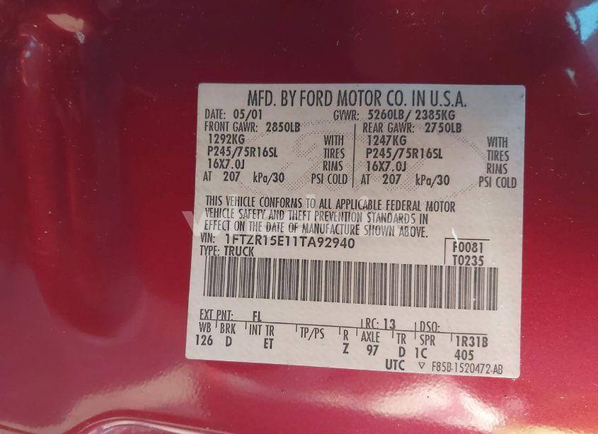 Photo 9 of 2001 Ford Ranger EDGE/XLT (VIN 1FTZR15E11TA92940)