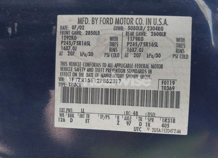 Photo 9 of 2002 Ford Ranger XLT (VIN 1FTZR15E12PB62317)