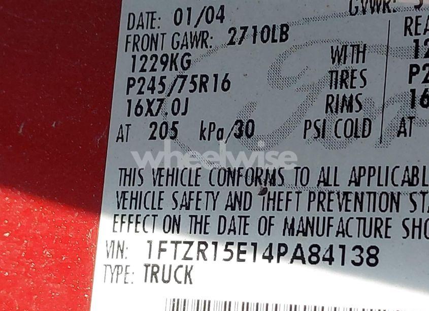 Photo 9 of 2004 Ford Ranger XLT (VIN 1FTZR15E14PA84138)