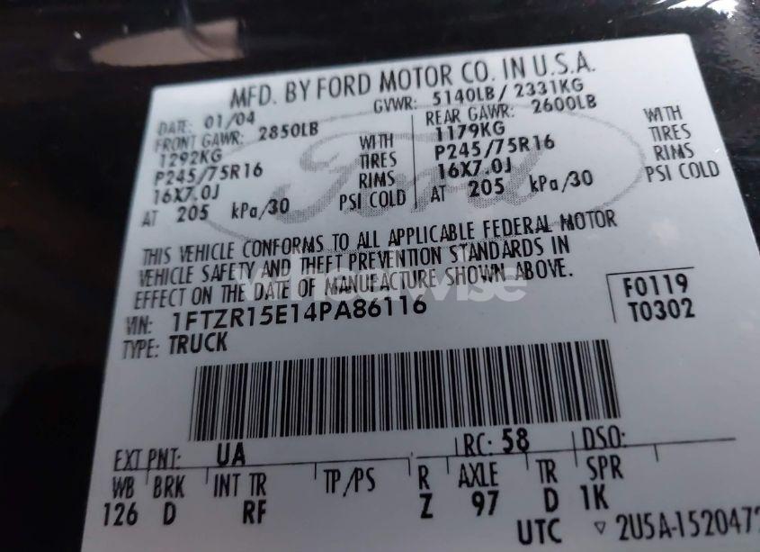 Photo 9 of 2004 Ford Ranger XLT (VIN 1FTZR15E14PA86116)