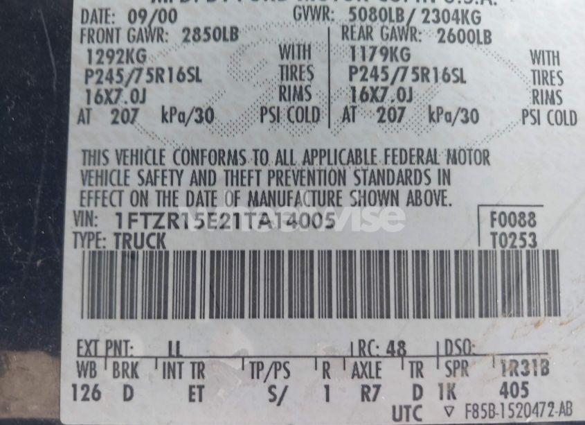 Photo 9 of 2001 Ford Ranger EDGE/XLT (VIN 1FTZR15E21TA14005)