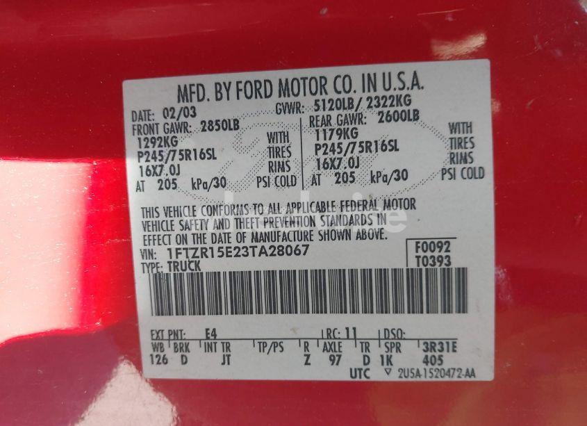 Photo 9 of 2003 Ford Ranger XLT (VIN 1FTZR15E23TA28067)