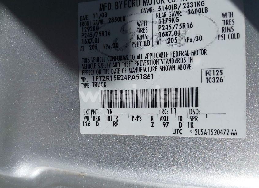 Photo 9 of 2004 Ford Ranger XLT (VIN 1FTZR15E24PA51861)