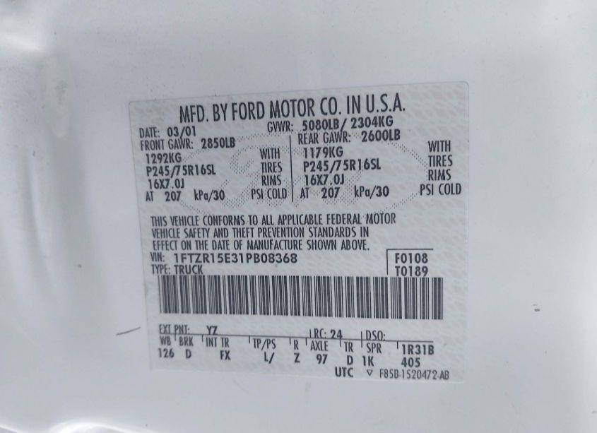 Photo 9 of 2001 Ford Ranger EDGE/XLT (VIN 1FTZR15E31PB08368)