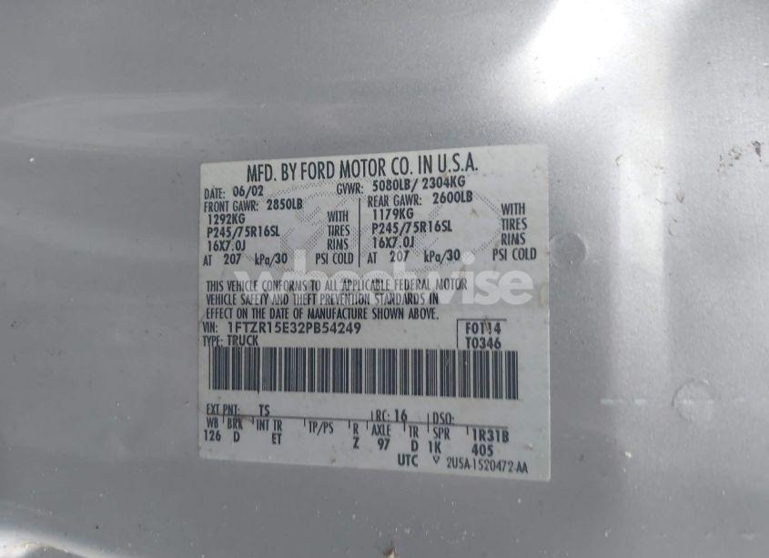 Photo 9 of 2002 Ford Ranger XLT (VIN 1FTZR15E32PB54249)