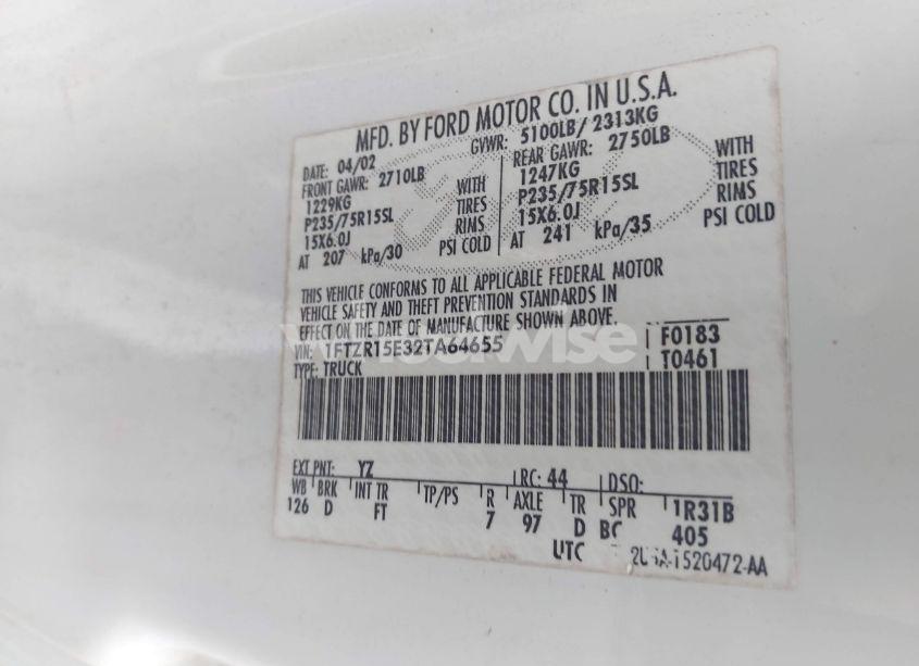 Photo 9 of 2002 Ford Ranger XLT (VIN 1FTZR15E32TA64655)