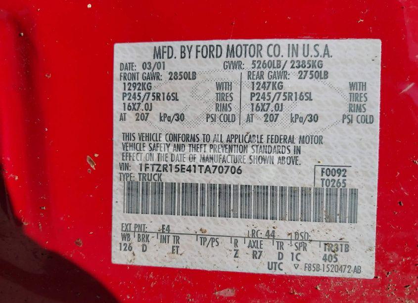 Photo 9 of 2001 Ford Ranger EDGE/XLT (VIN 1FTZR15E41TA70706)