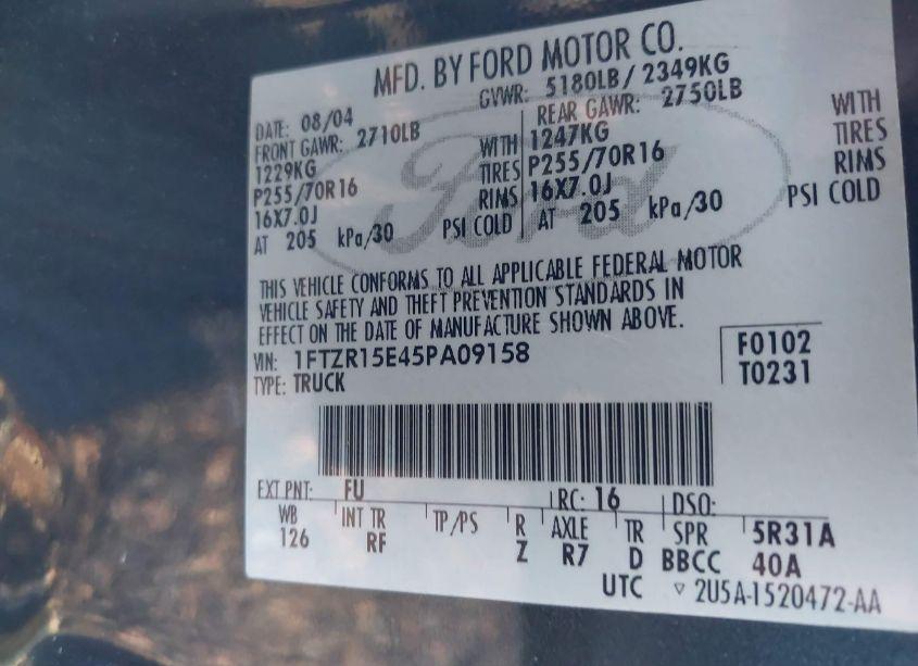 Photo 9 of 2005 Ford Ranger EDGE/XL/XLT (VIN 1FTZR15E45PA09158)