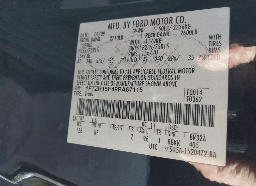 Photo 9 of 2009 Ford Ranger FX4 OFF-ROAD/SPORT/XL/XLT (VIN 1FTZR15E49PA67115)