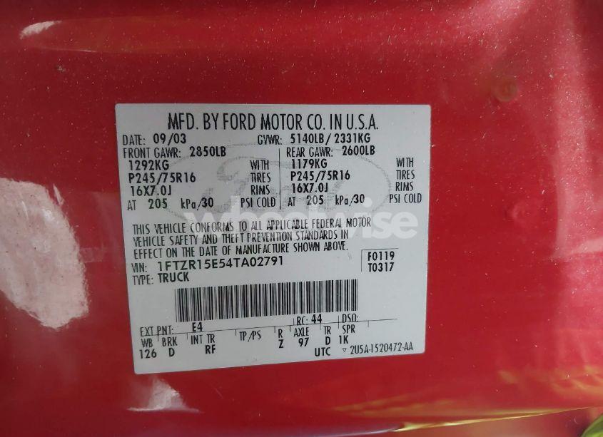 Photo 9 of 2004 Ford Ranger XLT (VIN 1FTZR15E54TA02791)