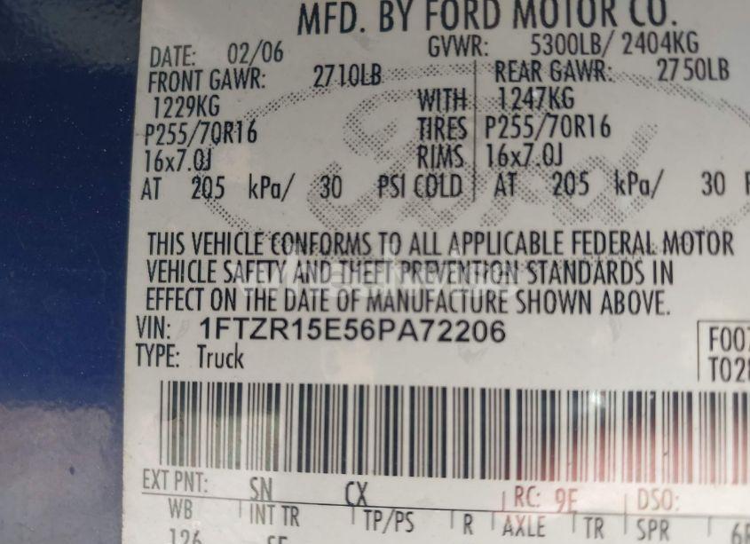 Photo 9 of 2006 Ford Ranger FX4 OFF-ROAD/SPORT/XL/XLT (VIN 1FTZR15E56PA72206)