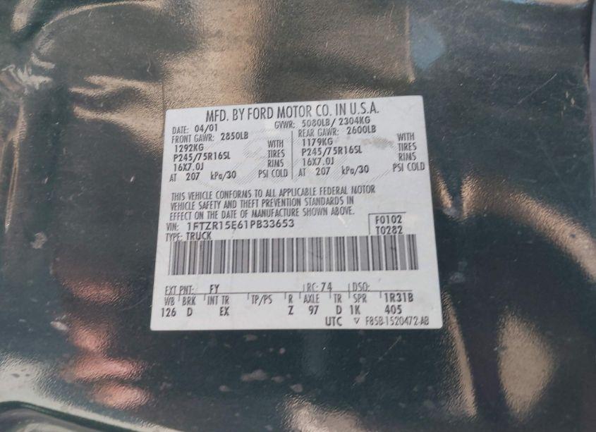 Photo 9 of 2001 Ford Ranger SUPER CAB (VIN 1FTZR15E61PB33653)