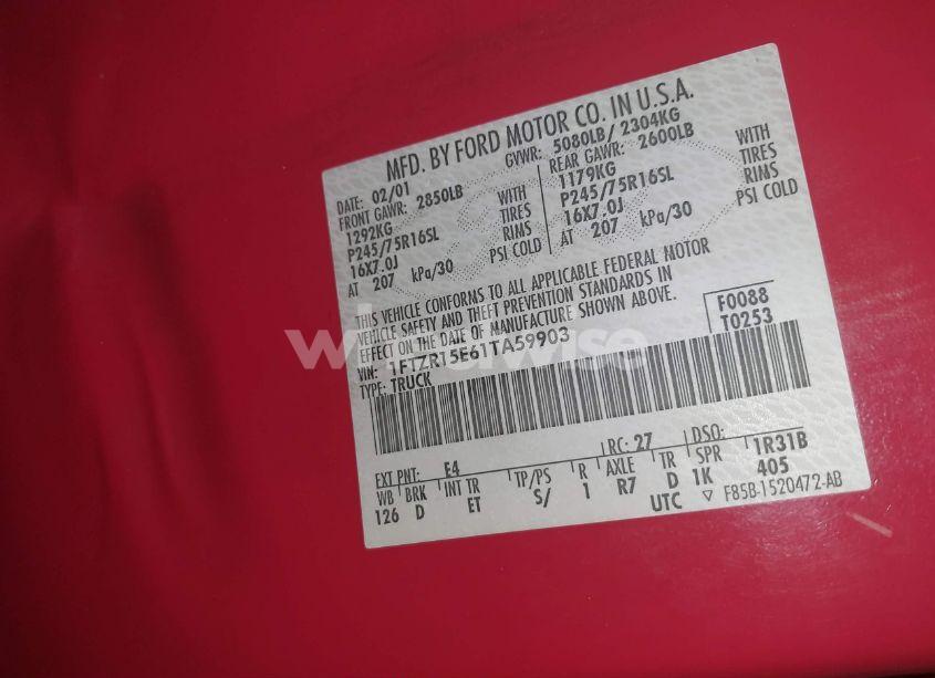 Photo 9 of 2001 Ford Ranger EDGE/XLT (VIN 1FTZR15E61TA59903)