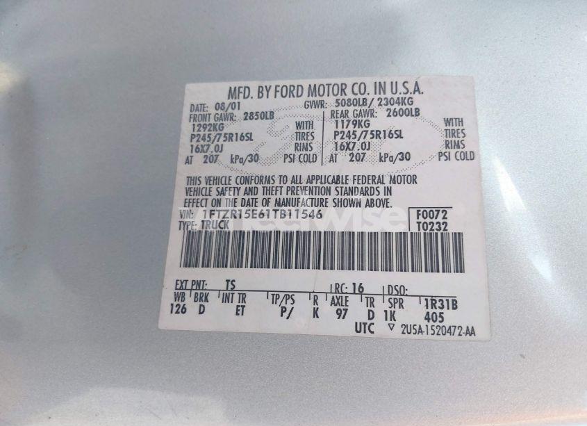 Photo 9 of 2001 Ford Ranger EDGE/XLT (VIN 1FTZR15E61TB11546)