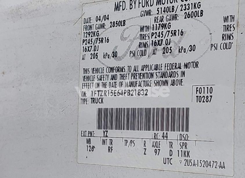 Photo 9 of 2004 Ford Ranger XLT (VIN 1FTZR15E64PB21832)
