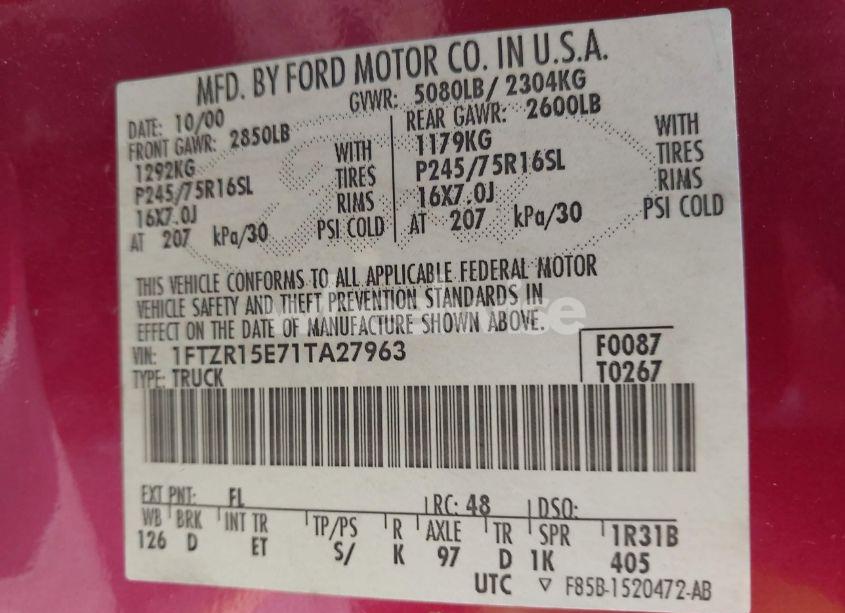 Photo 9 of 2001 Ford Ranger EDGE/XLT (VIN 1FTZR15E71TA27963)