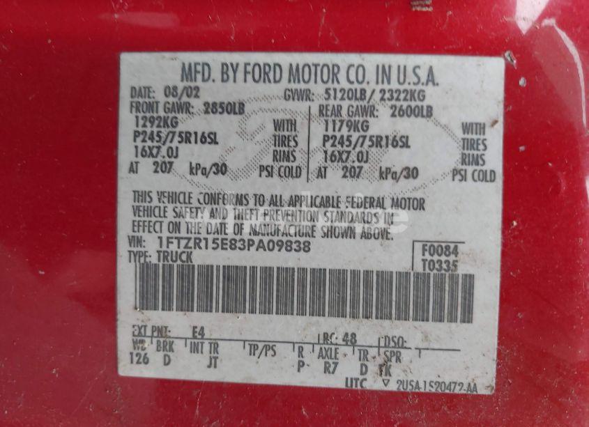 Photo 9 of 2003 Ford Ranger XLT (VIN 1FTZR15E83PA09838)