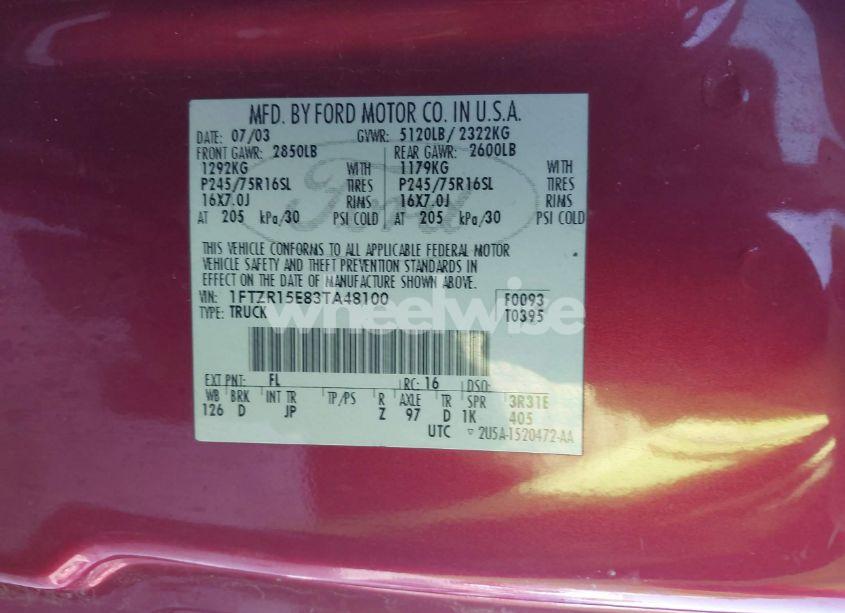 Photo 9 of 2003 Ford Ranger XLT (VIN 1FTZR15E83TA48100)