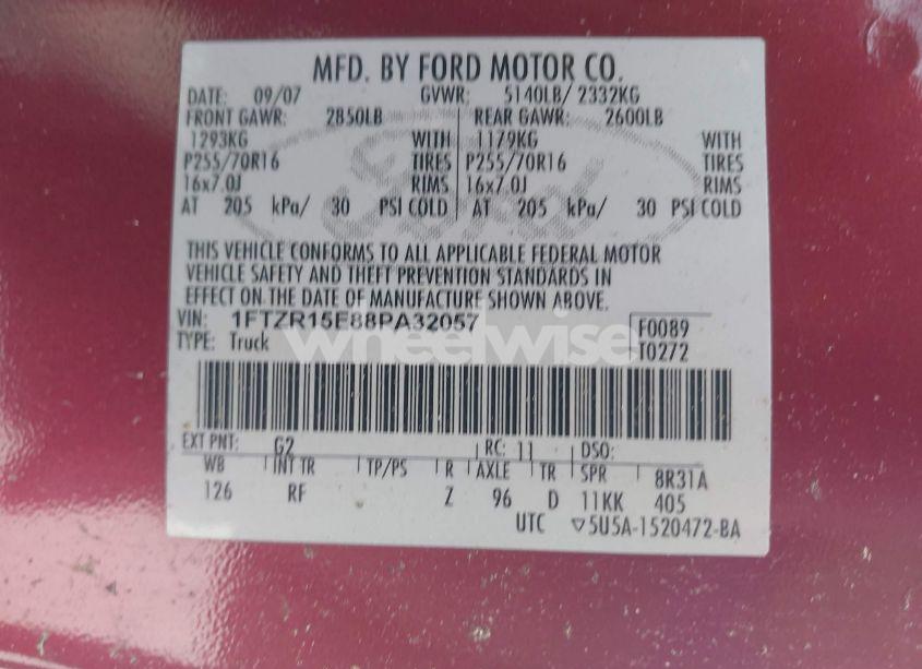 Photo 9 of 2008 Ford Ranger FX4 OFF-ROAD/SPORT/XL/XLT (VIN 1FTZR15E88PA32057)