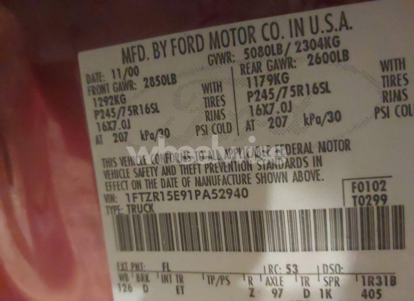 Photo 9 of 2001 Ford Ranger EDGE/XLT (VIN 1FTZR15E91PA52940)