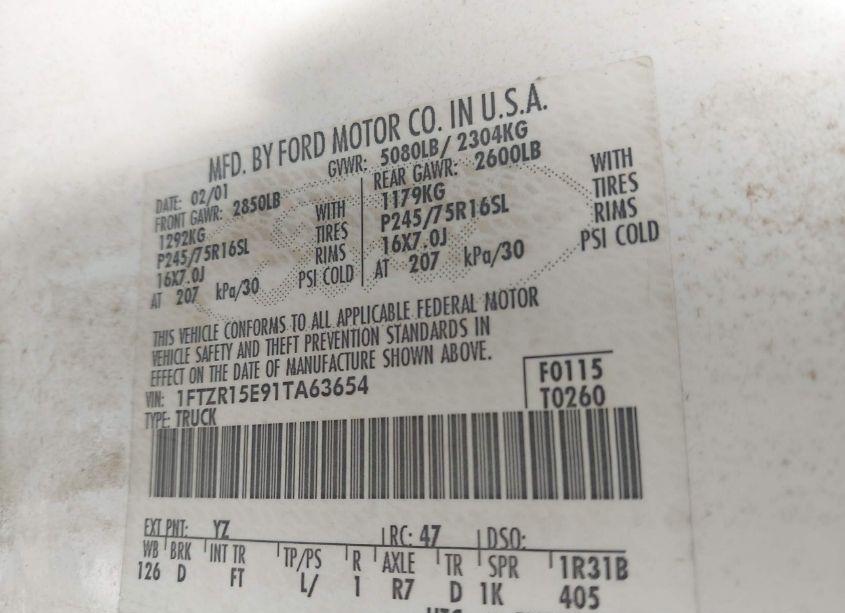 Photo 9 of 2001 Ford Ranger EDGE/XLT (VIN 1FTZR15E91TA63654)