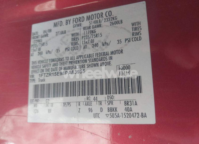 Photo 9 of 2008 Ford Ranger FX4 OFF-ROAD/SPORT/XL/XLT (VIN 1FTZR15E98PA83955)