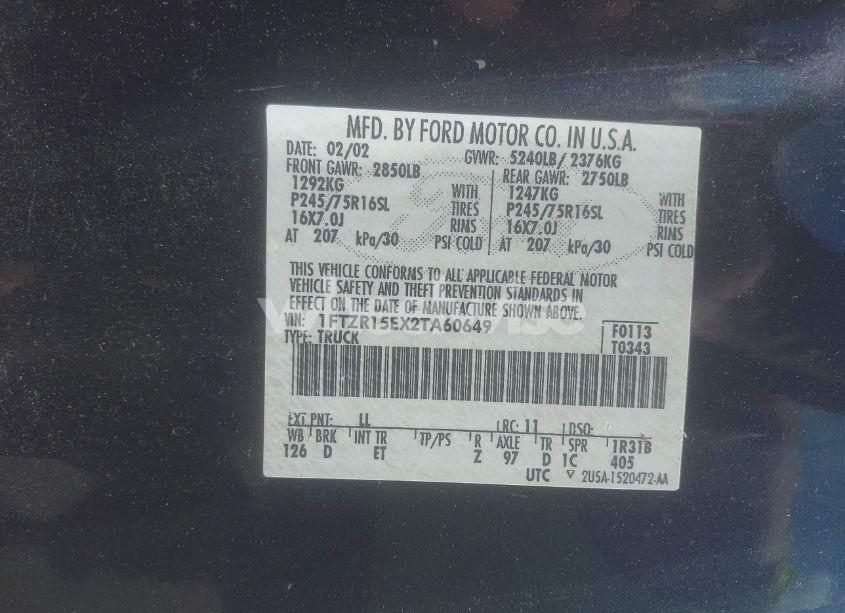 Photo 9 of 2002 Ford Ranger XLT (VIN 1FTZR15EX2TA60649)