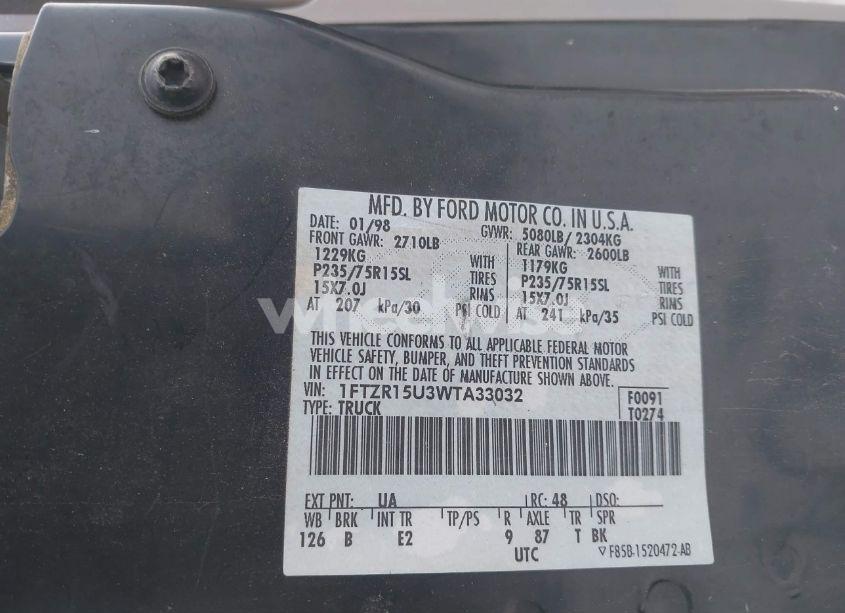 Photo 9 of 1998 Ford Ranger SPLASH/XL/XLT (VIN 1FTZR15U3WTA33032)