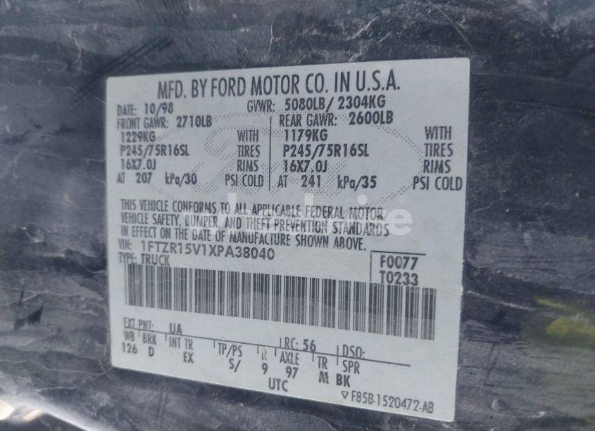 Photo 9 of 1999 Ford Ranger XL/XLT (VIN 1FTZR15V1XPA38040)