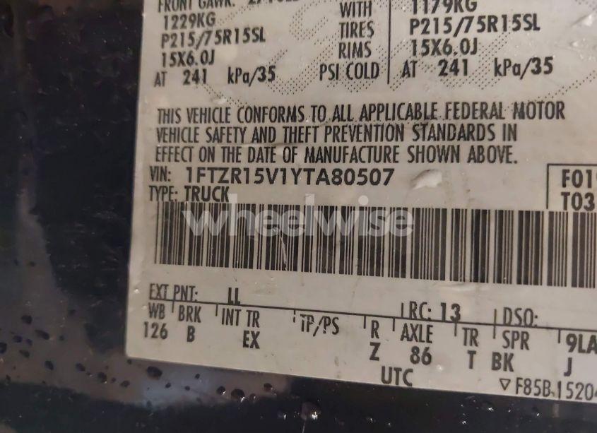 Photo 9 of 2000 Ford Ranger XL/XLT (VIN 1FTZR15V1YTA80507)